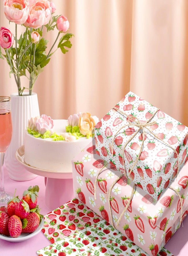 DodelyGz 12 Sheets Strawberry Premium Kraft Wrap Paper,Strawberry Pattern Wrapping Paper for Sweet Fruit Strawberry Birthday Party DIY Gift Packing Crafting Sweet One Strawberry Party Supplies, 20 x 27 Inch - Image 4